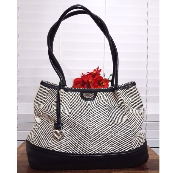 Brighton Cala Tote Woven Soft Straw Chevron Print Pebble Leather - Picture 1 of 12